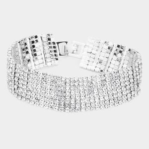 Silver 8 Row Rhinestone Evening Style Tennis Bracelet